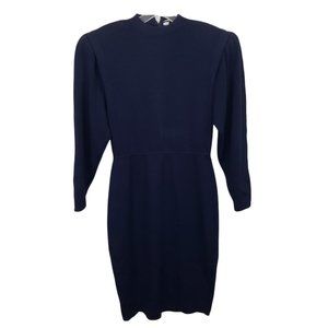 St. John Marie Gray Vintage Navy Santana Mock Neck Knit Long Sleeve Midi Dress 6